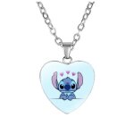 Collier coeur stitch amour bleu clair bijoux fantaisie cabochon pendentif kawaii cadeau enfant femme ...