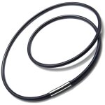 Collier cordon en caoutchouc noir avec fermoir aimant� en acier - mixte - adulte