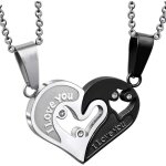 Collier couple amoureux en acier inoxydable - pendentif coeur femme homme - bijoux avec gravure je taime ...