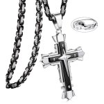 Collier croix homme en acier inoxydable avec chane byzantine 5mm couleur or noir longueur 56 - 76cm
