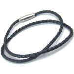 Collier en cuir noir pour homme avec fermoir acier aimant 4mm