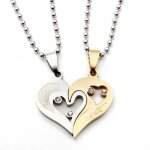 Collier - double collier coeur - acier - dor� - mixte