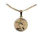 Collier - enfant - chane et pendentif - mdaille - ange - baptme - 16 mm - plaqu or jaune 750 - 3 ...