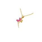 Collier - enfant - cha�ne et pendentif - f�e - clochette - cristal - rose - plaqu� or jaune 750 / 1000 ...