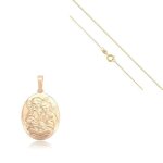 Collier - enfant - chane et pendentif - mdaille - ovale - ange - baptme - plaqu or jaune 750 / 1000 ...