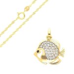 Collier - enfant - chaîne et pendentif - poisson - animal - cristal - blanc - plaqué or jaune 750 / 1000 ... Collier - enfant - chaîne et pendentif - poisson - animal - cristal - blanc - plaqué or jaune 750 / 1000 ...