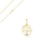 Collier - enfant - cha�ne torsad�e - pendentif - arbre de vie - plaqu� or jaune 750 / 1000 - 3 microns ...