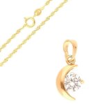 Collier - enfant / femme - chane - pendentif - croissant de lune - cristal - blanc - plaqu or jaune ...