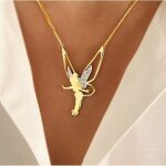 Collier fee clochette dorena statuette fee fairy bijoux fee (acier inoxydable et cristaux swarovski)