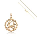 Collier - femme / homme - chane et pendentif - signe zodiaque - capricorne - plaqu or jaune 750 / 1000 ...