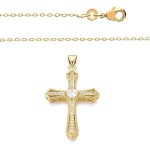 Collier - femme - chane et pendentif - croix - cristal - blanc - plaqu or jaune 585 / 1000 - 14 carats ...
