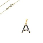 Collier - femme - chane et pendentif - lettre a - initiale prnom - cristal - bleu - plaqu or jaune ...