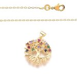 Collier - femme - chane et pendentif - arbre de vie - cristal - multicolore - plaqu or jaune 585 / ...
