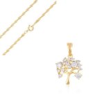 Collier - femme - pendentif - arbre de vie - cristal - blanc - plaqu� or jaune 750 / 1000 - 3 microns ...
