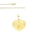 Collier - femme - pendentif - coeur - bomb� - cisel� - plaqu� or jaune 750 / 1000 - 3 microns - 45 cm ...