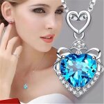 Collier - femme - pendentif - coeur - cristal - autrichien - turquoise - argent 925 / 1000 - 45 cm