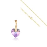 Collier - femme - chane et pendentif - coeur - swarovski elements - lilas - plaqu or jaune 750 / 1000 ...