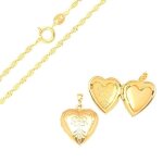 Collier - femme - cha�ne et pendentif - coeur - porte photo - motif - fleur - plaqu� or jaune 750 / 1000 ...