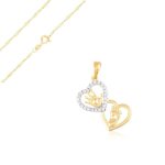 Collier - femme - pendentif - double - coeur - cristal - blanc - plaqu� or jaune 750 / 1000 - cadeau ...