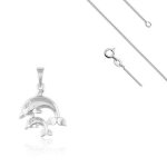 Collier - femme - chaîne et pendentif - double - dauphin - cristal - blanc - argent fin 925 / 1000 - ... Collier - femme - chaîne et pendentif - double - dauphin - cristal - blanc - argent fin 925 / 1000 - ...