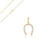 Collier - femme - chane et pendentif - fer  cheval - porte - bonheur - plaqu or jaune 750 / 1000 - ...