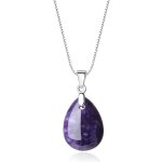 Collier - femme - chane et pendentif - goutte - pierre naturelle - amthyste - argent fin rhodi
