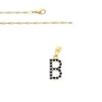 Collier - femme - pendentif - lettre b - initiale - pr�nom - cristal - bleu - plaqu� or jaune 750 / 1000 ...