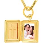 Collier - femme - chane et pendentif - livre - mdaillon - porte photo - croix - plaqu or jaune 750 ...