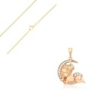 Collier - femme - pendentif - doux r�ves - b�b� sur lune - plaqu� or jaune 750 / 1000 - zircons - cadeau ...