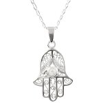Collier - femme - chaîne et pendentif - main de fatma - cristal - blanc - argent fin 925 / 1000 - 45 ... Collier - femme - chaîne et pendentif - main de fatma - cristal - blanc - argent fin 925 / 1000 - 45 ...