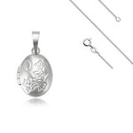Collier - femme - pendentif - porte photo - cassolette - ovale - fleur - argent 925 / 1000 - 45 cm