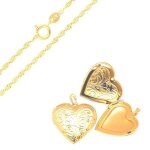 Collier - femme - chane et pendentif - porte photo - coeur - floral - plaqu or jaune 750 / 1000 - 45 ...