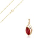 Collier - femme - chane et pendentif - goutte - cristal - rouge - rubis - plaqu or jaune 750 / 1000 ...