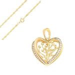 Collier - femme - chane et pendentif - coeur - arbre de vie - plaqu or jaune 750 / 1000 - 3 microns ...