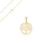 Collier - femme - cha�ne et pendentif - love life - arbre de vie - plaqu� or jaune 750 / 1000 - 3 microns ...
