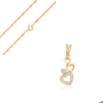 Collier - femme - cha�ne torsad�e - pendentif - coeur - chute - cristal - blanc - plaqu� or jaune 750 ...