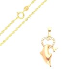 Collier - femme - cha�ne torsad�e - pendentif - coeur - dauphin - plaqu� or jaune 750 / 1000 - 3 microns ...