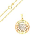 Collier - femme - cha�ne - torsad�e - pendentif - m�daille - coeur - cristal - blanc - plaqu� or jaune ...