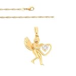 Collier - femme - ange de lamour ? pendentif - cupidon - plaqu� or jaune 750 - zircon - 45 cm