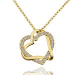 Collier femme - coeur double entrelac - plaqu or jaune 18k - cristal blanc - bijoux fantaisie