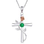 Collier pour femme croix argent 925 - 1000 pierre de naissance 12 mois zircone cubique 5a bijoux anniversaire ...