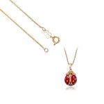Collier - femme / enfant - chane et pendentif - coccinelle - plaqu or jaune 750 / 1000 - 3 microns ...