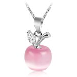 Collier - femme / enfant - cha�ne et pendentif - pomme - opale - rose - argent 925 / 1000 - 45 cm
