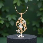 Collier - femme / enfant - pendentif - f�e - motif - fleur - plaqu� or jaune 750 / 1000 - 45 cm - torsad�e ...