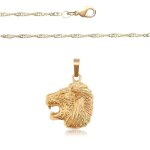 Collier - femme / homme - chane torsade - pendentif - animal - lion - plaqu or jaune 750 / 1000 - ...