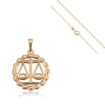 Collier - femme / homme - pendentif - signe zodiaque - balance - plaqu� or jaune 750 / 1000 - 3 microns ...