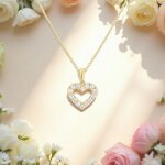 Collier - femme - pendentif - coeur - �vid� - cristal - blanc - plaqu� or jaune 750 / 1000 - 3 microns ...