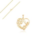 Collier - femme - pendentif - coeur - mre  enfant - plaqu or jaune 750 / 1000 - 45 cm - cadeau de ...