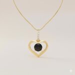 Collier - femme - pendentif - coeur - onyx - plaqu� or jaune 750 / 1000 - 3 microns - 45 cm - v�nitienne ...