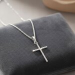 Collier - femme - pendentif - croix - �l�gante - plaqu� rhodium - argent 925 / 1000 - 45 cm